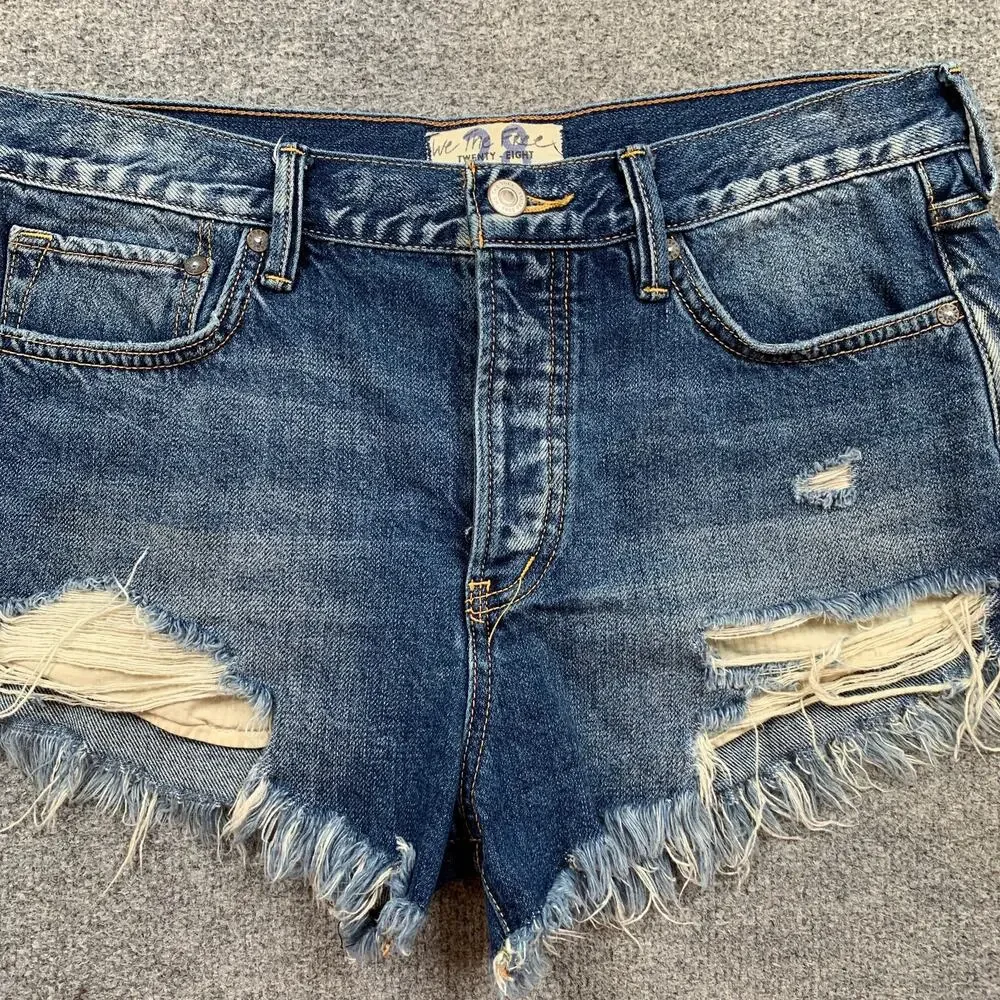 We The Free People Shorts Womens 28 Denim Loving Good Vibrations Micro Mini